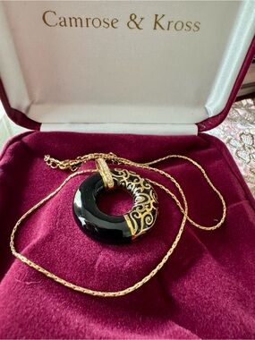 Black and Gold Donut Pendant Necklace